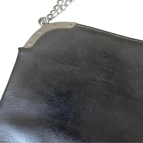 Y2K black chain shoulder bag faux-leather frame purse, AS-IS for repair - Picture 6 of 11